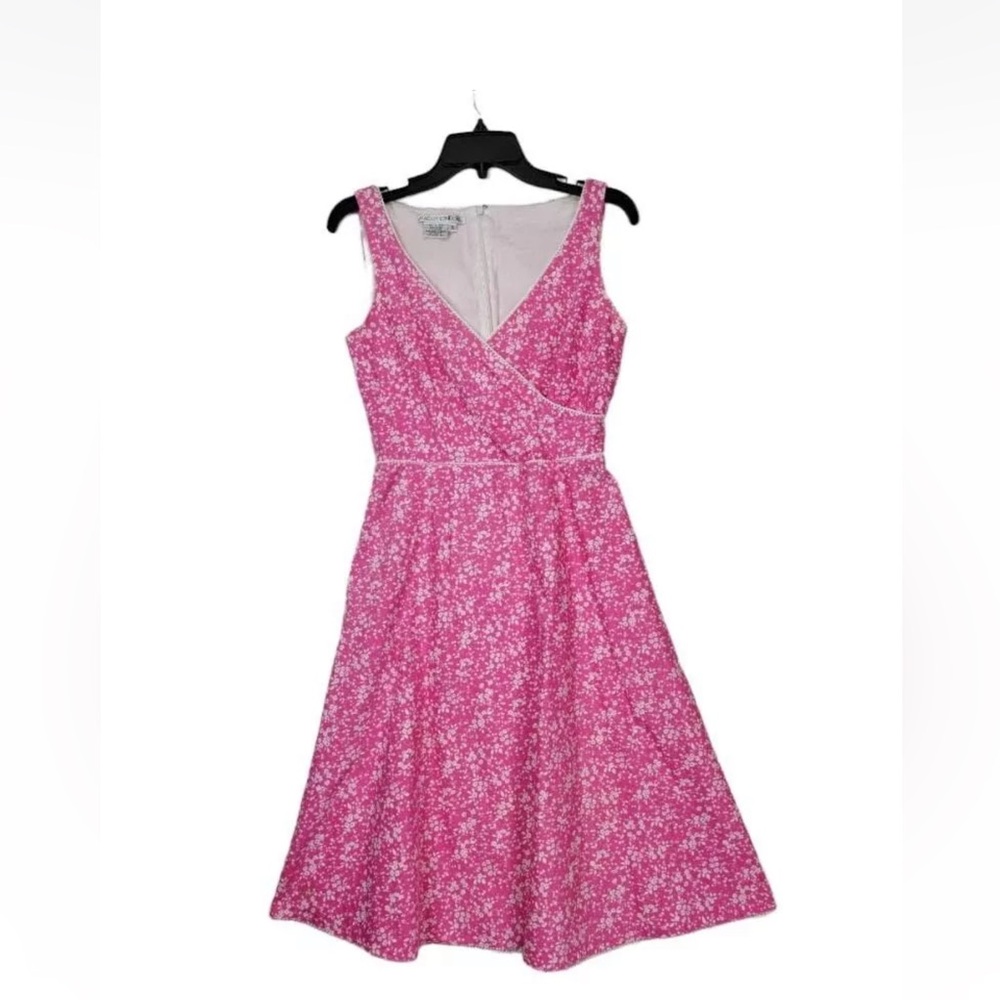 Maggy London Woman Pink Vneck Fit Flare Career Formal Pin Up Sleeveless Dress 10
